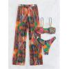imageMilumia Womens 3 Piece Tropical Print Bikini Sets Twist Swimsuit with Cover Up PantsMulticolor