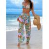 imageMilumia Womens 3 Piece Tropical Print Bikini Sets Twist Swimsuit with Cover Up PantsWhite and Green