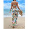 imageMilumia Womens 3 Piece Tropical Print Bikini Sets Twist Swimsuit with Cover Up PantsWhite and Green
