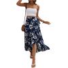 imageMilumia Womens Boho Floral Print Knot Side Split Wrap Flowy High Waisted Long Maxi SkirtBlue