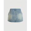 imageMilumia Womens Bow Knot Front Bodycon Denim Jean Mini Skirt with PocketBlue Solid