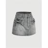 imageMilumia Womens Bow Knot Front Bodycon Denim Jean Mini Skirt with PocketGrey