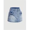 imageMilumia Womens Bow Knot Front Bodycon Denim Jean Mini Skirt with PocketLight Wash