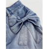 imageMilumia Womens Bow Knot Front Bodycon Denim Jean Mini Skirt with PocketLight Wash