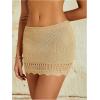 imageMilumia Womens Crochet Beach Mini Skirt Knit Scallop Hem Cut Out Bikini Swimsuit Cover Up SkirtsLight Khaki