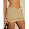 imageMilumia Womens Crochet Beach Mini Skirt Knit Scallop Hem Cut Out Bikini Swimsuit Cover Up SkirtsLight Khaki