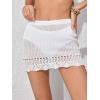 imageMilumia Womens Crochet Beach Mini Skirt Knit Scallop Hem Cut Out Bikini Swimsuit Cover Up SkirtsWhite
