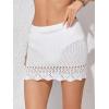 imageMilumia Womens Crochet Beach Mini Skirt Knit Scallop Hem Cut Out Bikini Swimsuit Cover Up SkirtsWhite