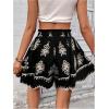 imageMilumia Womens Ditsy Floral Elastic Waist Skort Ruffle Hem Boho Short Skirt SkortsBlack and Beige