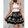 imageMilumia Womens Ditsy Floral Elastic Waist Skort Ruffle Hem Boho Short Skirt SkortsBlack and Beige