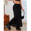 imageMilumia Womens Floral Print Mesh Long Skirt Low Waisted Y2k Flare Hem Fishtail SkirtsBlack