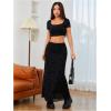 imageMilumia Womens Floral Print Mesh Long Skirt Low Waisted Y2k Flare Hem Fishtail SkirtsBlack