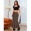 imageMilumia Womens Floral Print Mesh Long Skirt Low Waisted Y2k Flare Hem Fishtail SkirtsDark Brown