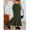 imageMilumia Womens Floral Print Mesh Long Skirt Low Waisted Y2k Flare Hem Fishtail SkirtsDark Green