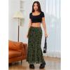 imageMilumia Womens Floral Print Mesh Long Skirt Low Waisted Y2k Flare Hem Fishtail SkirtsDark Green