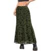 imageMilumia Womens Floral Print Mesh Long Skirt Low Waisted Y2k Flare Hem Fishtail SkirtsDark Green