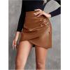 imageMilumia Womens High Waist Pu Leather Skirt Wrap Ruched Bodycon Mini SkirtsBrown