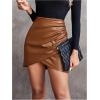 imageMilumia Womens High Waist Pu Leather Skirt Wrap Ruched Bodycon Mini SkirtsBrown
