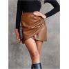 imageMilumia Womens High Waist Pu Leather Skirt Wrap Ruched Bodycon Mini SkirtsBrown