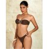 imageMilumia Womens Metal Ring Strapless Bikini Set High Cut Two Piece Bandeau Swimsuit Bathing SuitBrown
