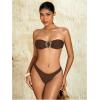 imageMilumia Womens Metal Ring Strapless Bikini Set High Cut Two Piece Bandeau Swimsuit Bathing SuitBrown