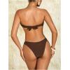 imageMilumia Womens Metal Ring Strapless Bikini Set High Cut Two Piece Bandeau Swimsuit Bathing SuitBrown