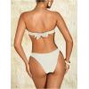 imageMilumia Womens Metal Ring Strapless Bikini Set High Cut Two Piece Bandeau Swimsuit Bathing SuitWhite