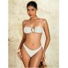 imageMilumia Womens Metal Ring Strapless Bikini Set High Cut Two Piece Bandeau Swimsuit Bathing SuitWhite