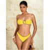 imageMilumia Womens Metal Ring Strapless Bikini Set High Cut Two Piece Bandeau Swimsuit Bathing SuitYellow