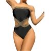 imageMilumia Womens Stitch Detail Strapless One Piece Swimsuit Cut Out Bandeau Bathing SuitBlack