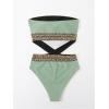imageMilumia Womens Stitch Detail Strapless One Piece Swimsuit Cut Out Bandeau Bathing SuitGreen