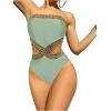 imageMilumia Womens Stitch Detail Strapless One Piece Swimsuit Cut Out Bandeau Bathing SuitGreen