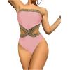 imageMilumia Womens Stitch Detail Strapless One Piece Swimsuit Cut Out Bandeau Bathing SuitPink