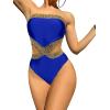 imageMilumia Womens Stitch Detail Strapless One Piece Swimsuit Cut Out Bandeau Bathing SuitRoyal Blue