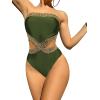 imageMilumia Womens Stitch Detail Strapless One Piece Swimsuit Cut Out Bandeau Bathing SuitSolid Army Green