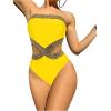 imageMilumia Womens Stitch Detail Strapless One Piece Swimsuit Cut Out Bandeau Bathing SuitYellow