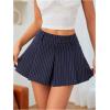 imageMilumia Womens Striped Low Waisted Pleated Mini Skirt Y2k Trendy Short Skater SkirtsDark Blue