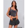 imageMilumia Womens Striped Low Waisted Pleated Mini Skirt Y2k Trendy Short Skater SkirtsDark Grey
