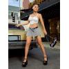 imageMilumia Womens Striped Low Waisted Pleated Mini Skirt Y2k Trendy Short Skater SkirtsGrey