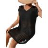 imageMilumia Womens Swimsuit Short Sleeve Crochet Swim Cover Up Knit Bathing Suit Beach DressBlack