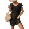 imageMilumia Womens Swimsuit Short Sleeve Crochet Swim Cover Up Knit Bathing Suit Beach DressBlack