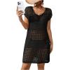 imageMilumia Womens Swimsuit Short Sleeve Crochet Swim Cover Up Knit Bathing Suit Beach DressBlack