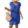 imageMilumia Womens Swimsuit Short Sleeve Crochet Swim Cover Up Knit Bathing Suit Beach DressBlue