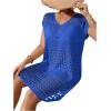 imageMilumia Womens Swimsuit Short Sleeve Crochet Swim Cover Up Knit Bathing Suit Beach DressBlue