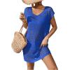imageMilumia Womens Swimsuit Short Sleeve Crochet Swim Cover Up Knit Bathing Suit Beach DressBlue