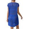 imageMilumia Womens Swimsuit Short Sleeve Crochet Swim Cover Up Knit Bathing Suit Beach DressBlue