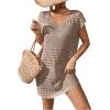 imageMilumia Womens Swimsuit Short Sleeve Crochet Swim Cover Up Knit Bathing Suit Beach DressKhaki