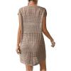 imageMilumia Womens Swimsuit Short Sleeve Crochet Swim Cover Up Knit Bathing Suit Beach DressKhaki