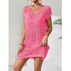 imageMilumia Womens Swimsuit Short Sleeve Crochet Swim Cover Up Knit Bathing Suit Beach DressPink