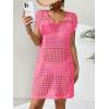 imageMilumia Womens Swimsuit Short Sleeve Crochet Swim Cover Up Knit Bathing Suit Beach DressPink
